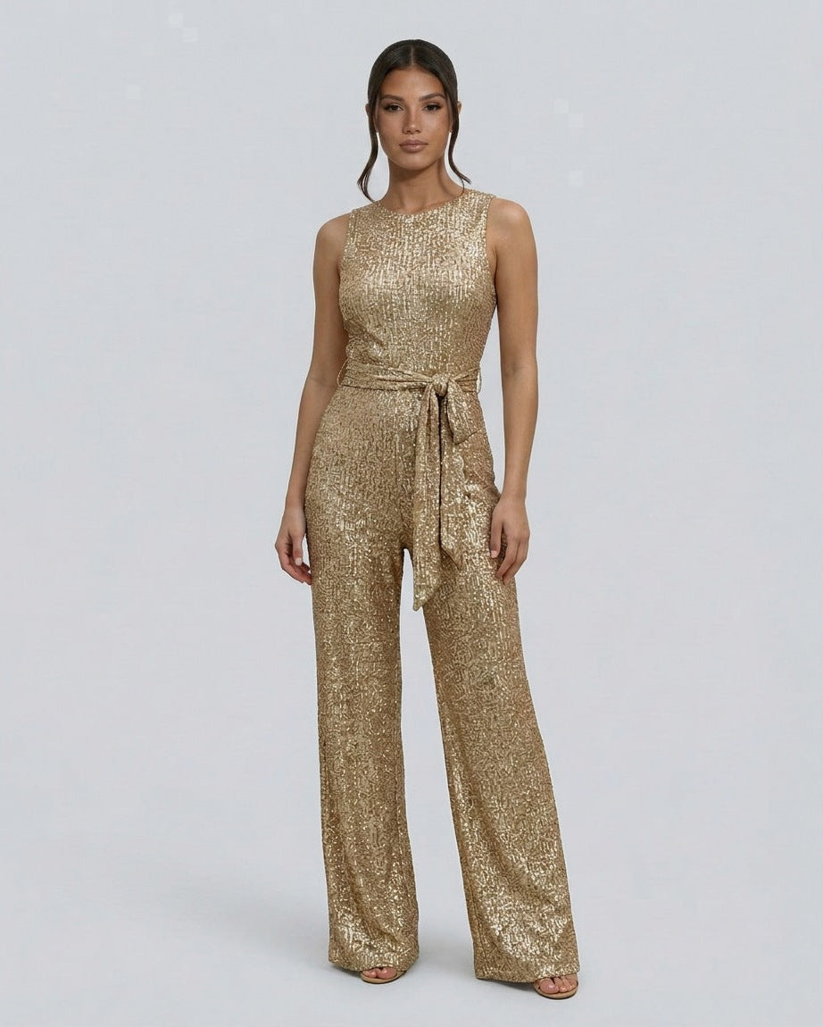 Sequin Cutout Tie Waist Jumpsuit