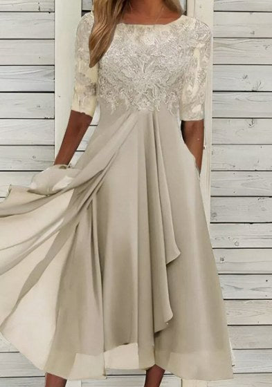 Sequin Embroidered Short Sleeve Draped Midi Dress