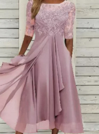 Sequin Embroidered Short Sleeve Draped Midi Dress