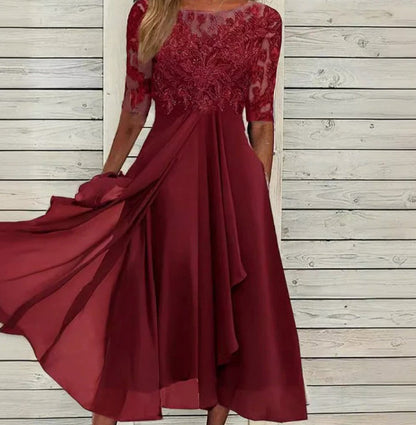 Sequin Embroidered Short Sleeve Draped Midi Dress
