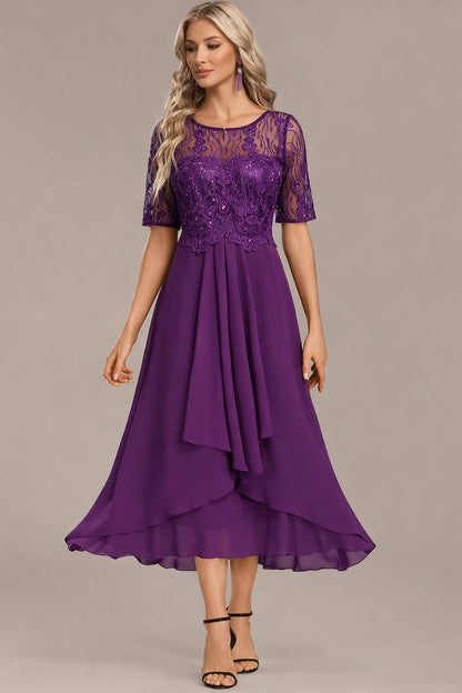 Sequin Embroidered Short Sleeve Draped Midi Dress