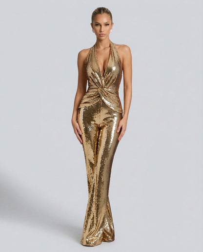 Sequin Halter Twisted Jumpsuit