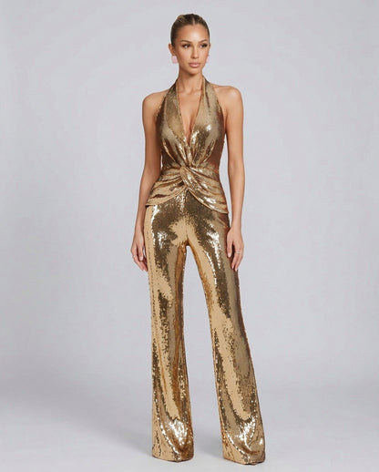 Sequin Halter Twisted Jumpsuit
