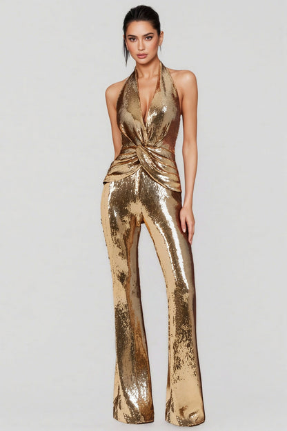 Sequin Halter Twisted Jumpsuit