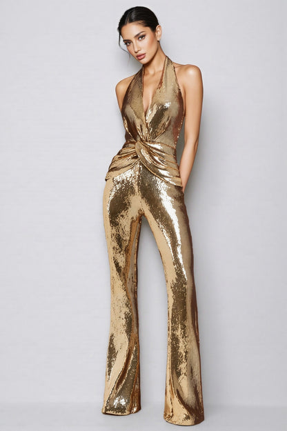 Sequin Halter Twisted Jumpsuit