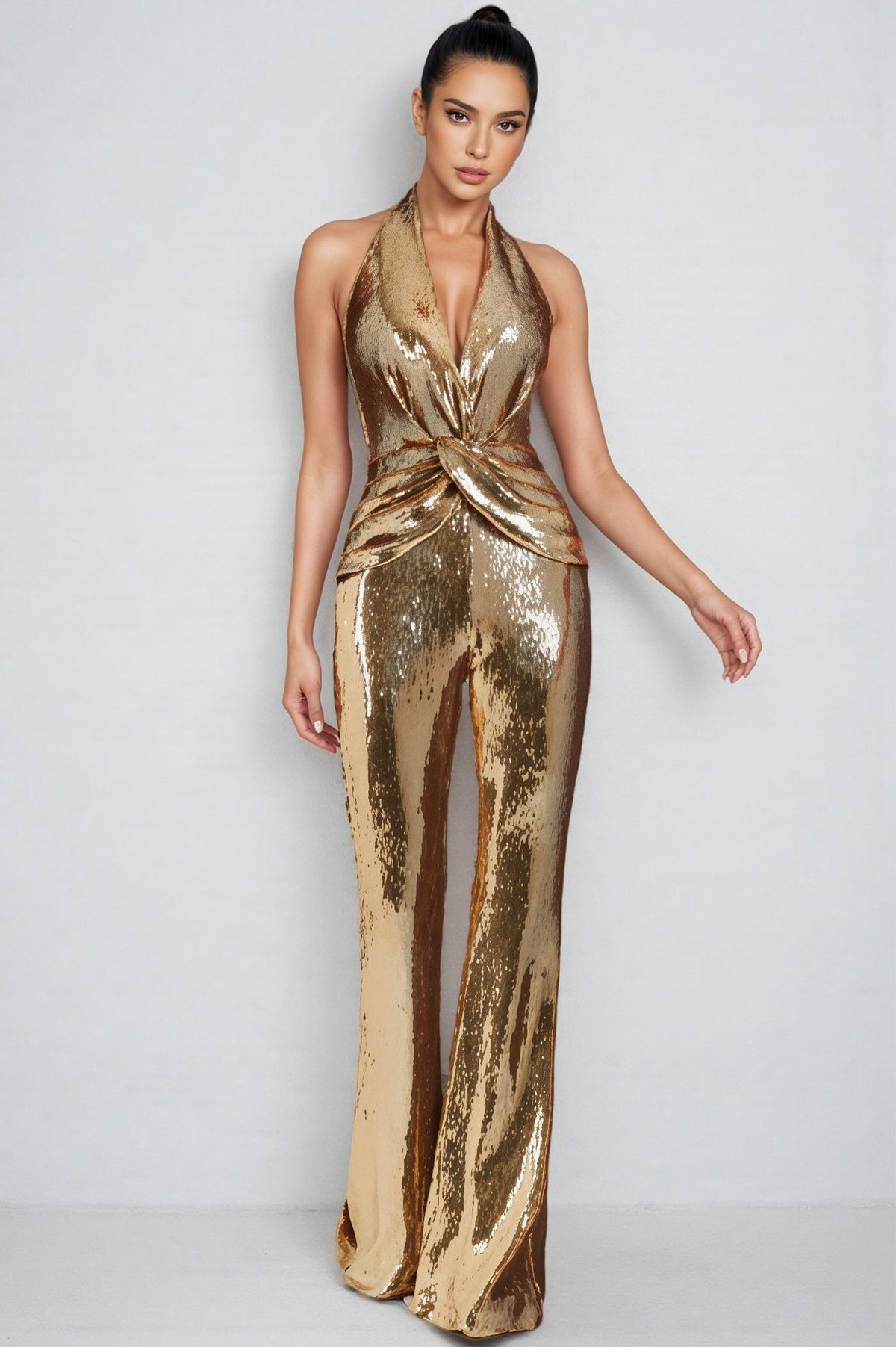 Sequin Halter Twisted Jumpsuit