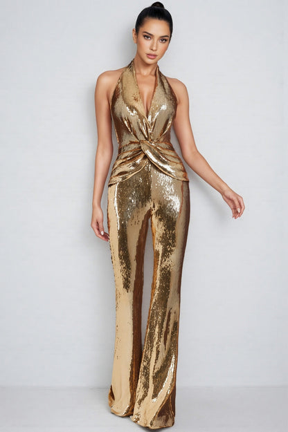 Sequin Halter Twisted Jumpsuit