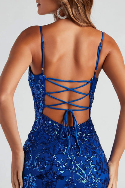 Sequin Lace Up Backless Mini Dress