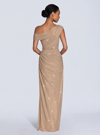 Sequin Off Shoulder Ruched Maxi Dress