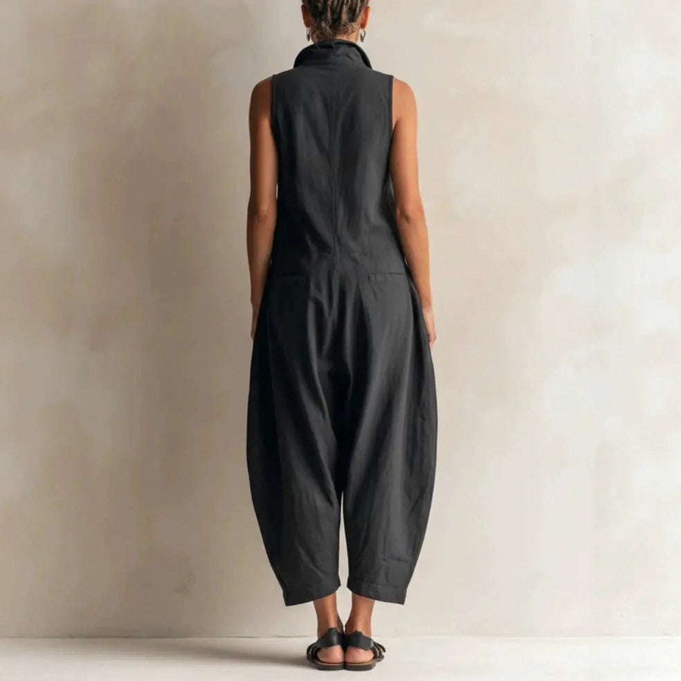 Sleeveless Button Front Cargo Jumpsuit