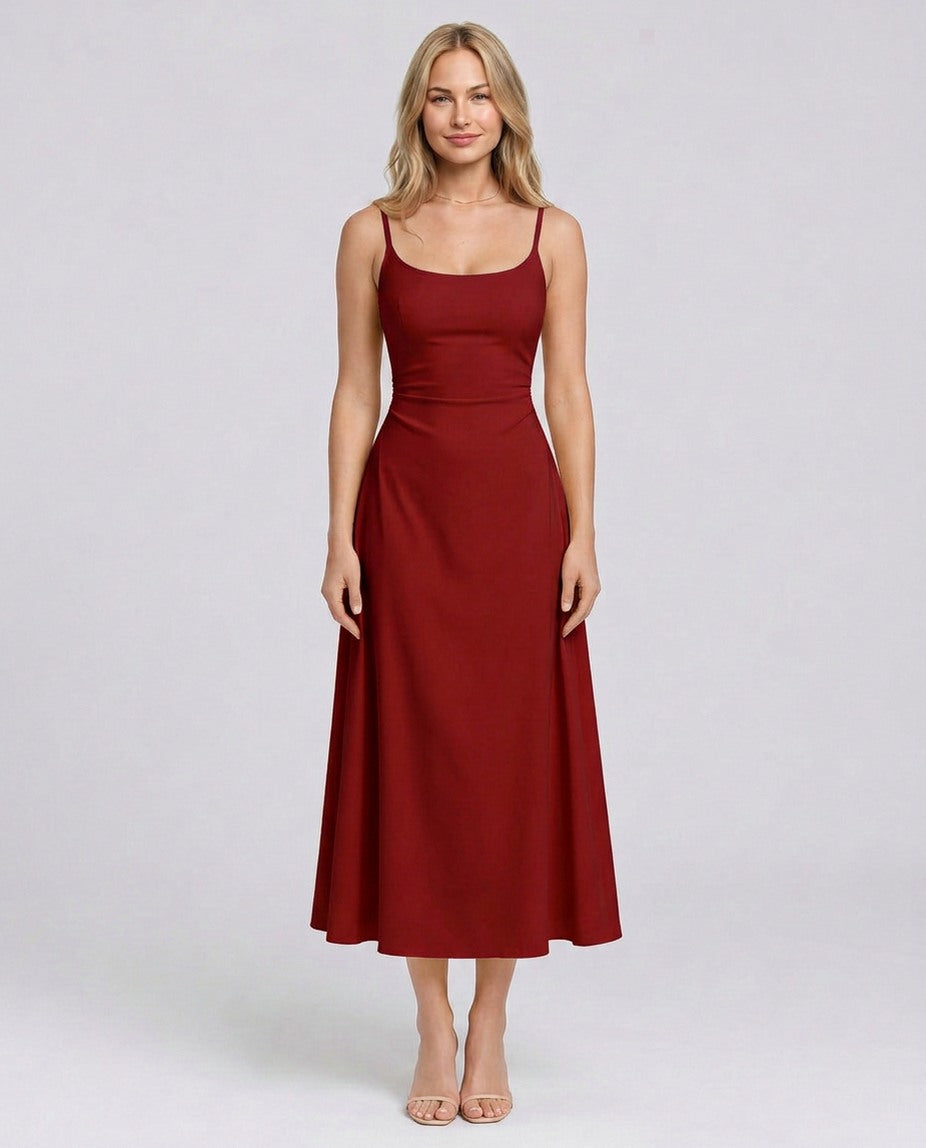 Square Neck A-Line Midi Dress