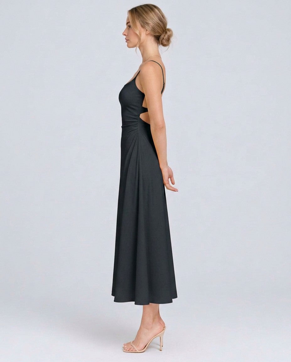 Square Neck A-Line Midi Dress