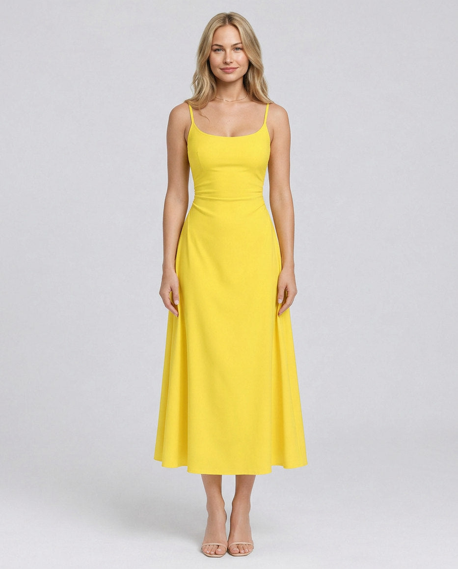Square Neck A-Line Midi Dress