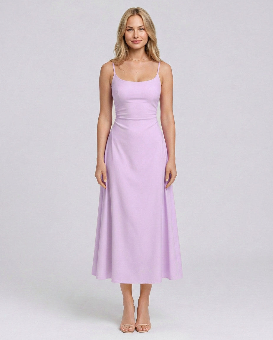 Square Neck A-Line Midi Dress