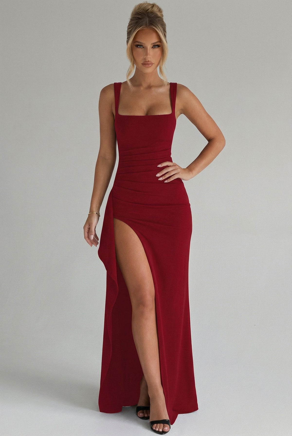 Square Neck High Slit Maxi Dress