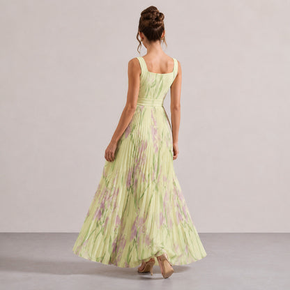 Square Neck Pleated Maxi Dress