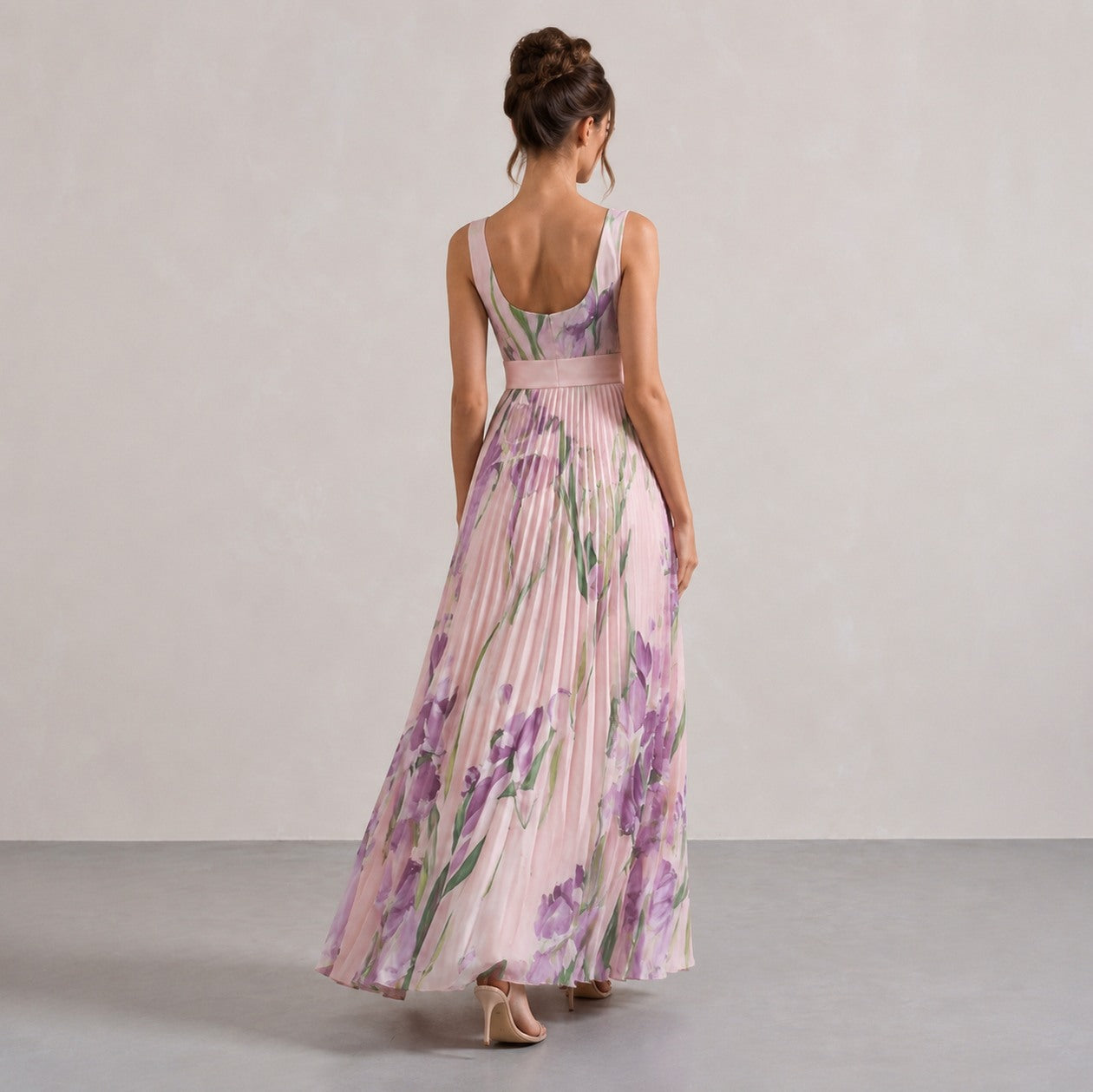 Square Neck Pleated Maxi Dress
