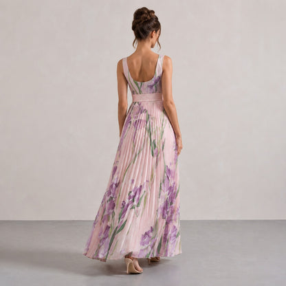 Square Neck Pleated Maxi Dress