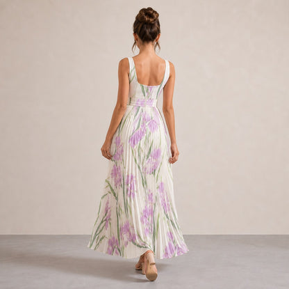 Square Neck Pleated Maxi Dress