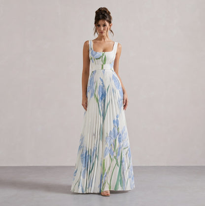 Square Neck Pleated Maxi Dress