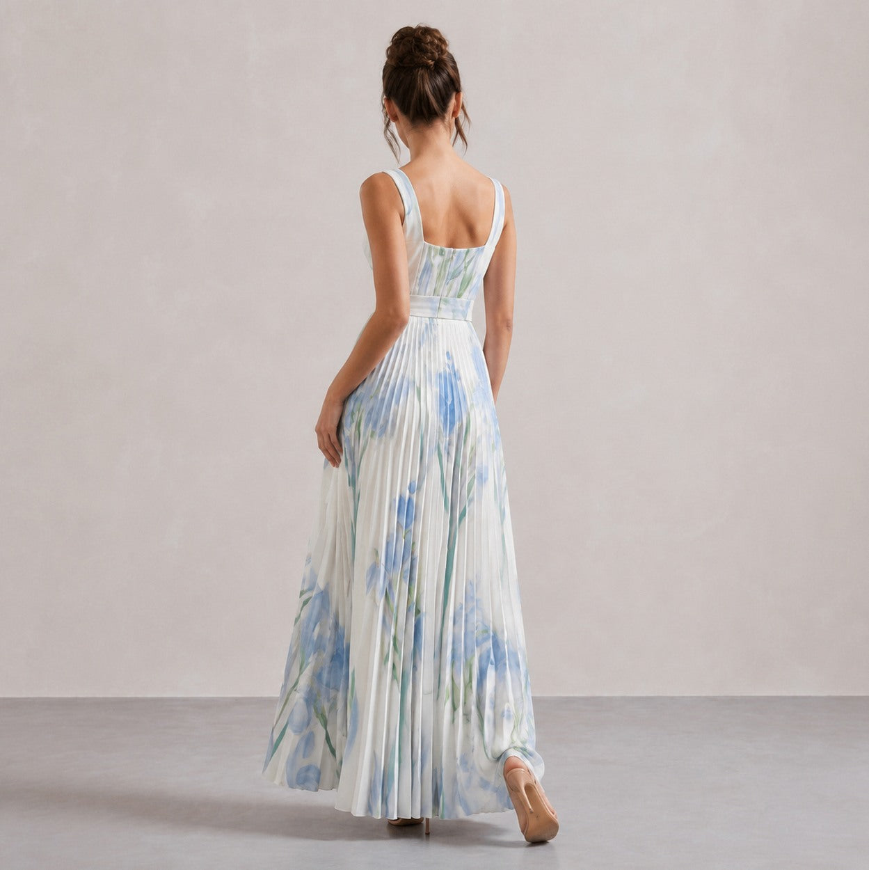 Square Neck Pleated Maxi Dress