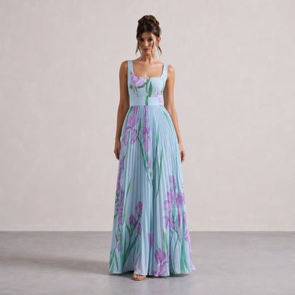 Square Neck Pleated Maxi Dress