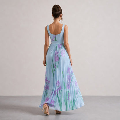 Square Neck Pleated Maxi Dress