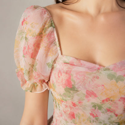 Square Neck Puff Sleeve Babydoll Mini Dress