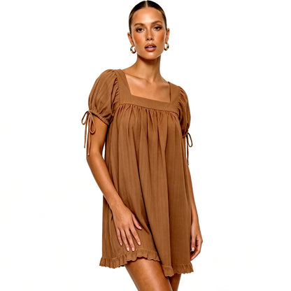 Square Neck Puff Sleeve Mini Dress
