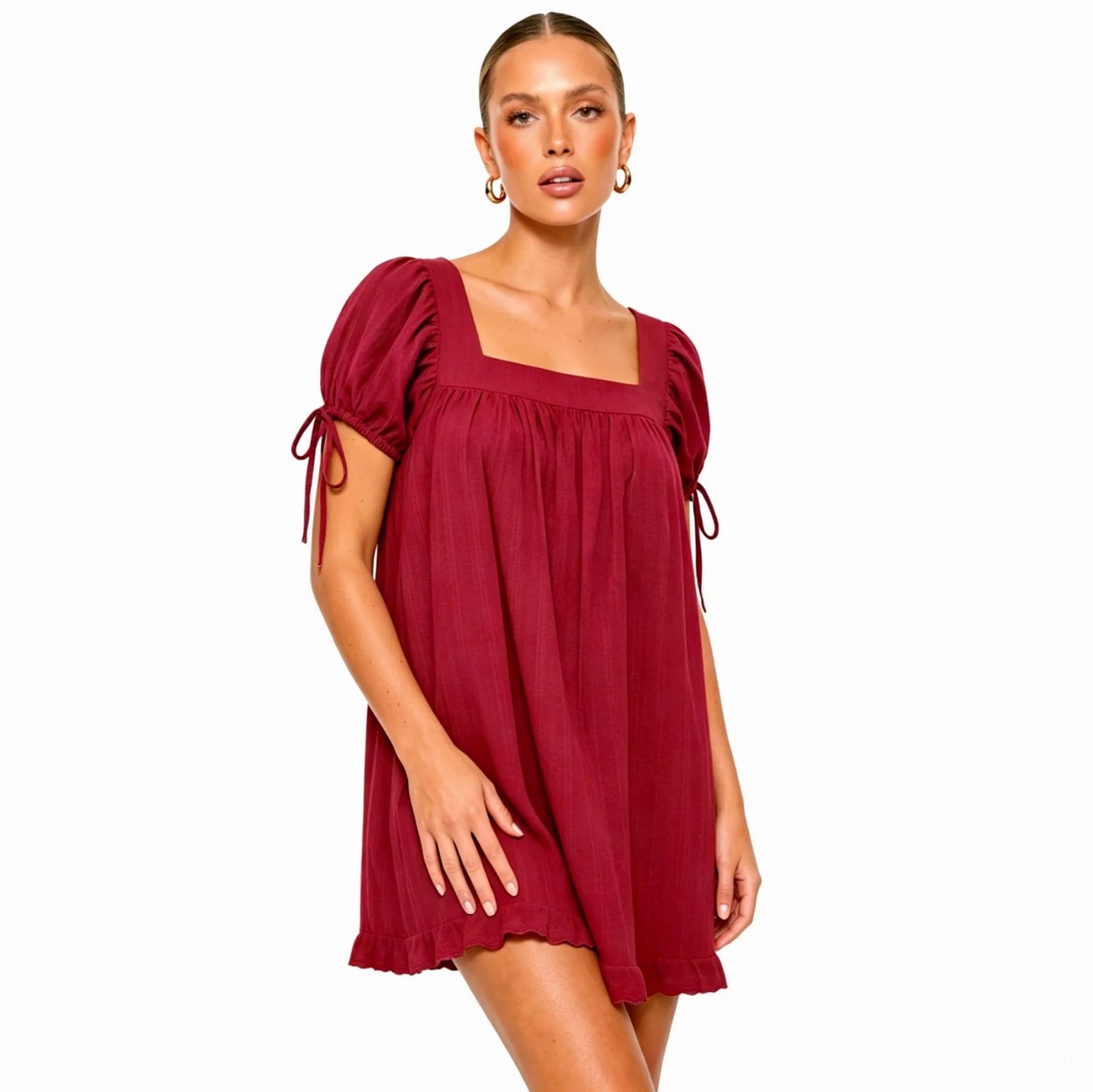 Square Neck Puff Sleeve Mini Dress