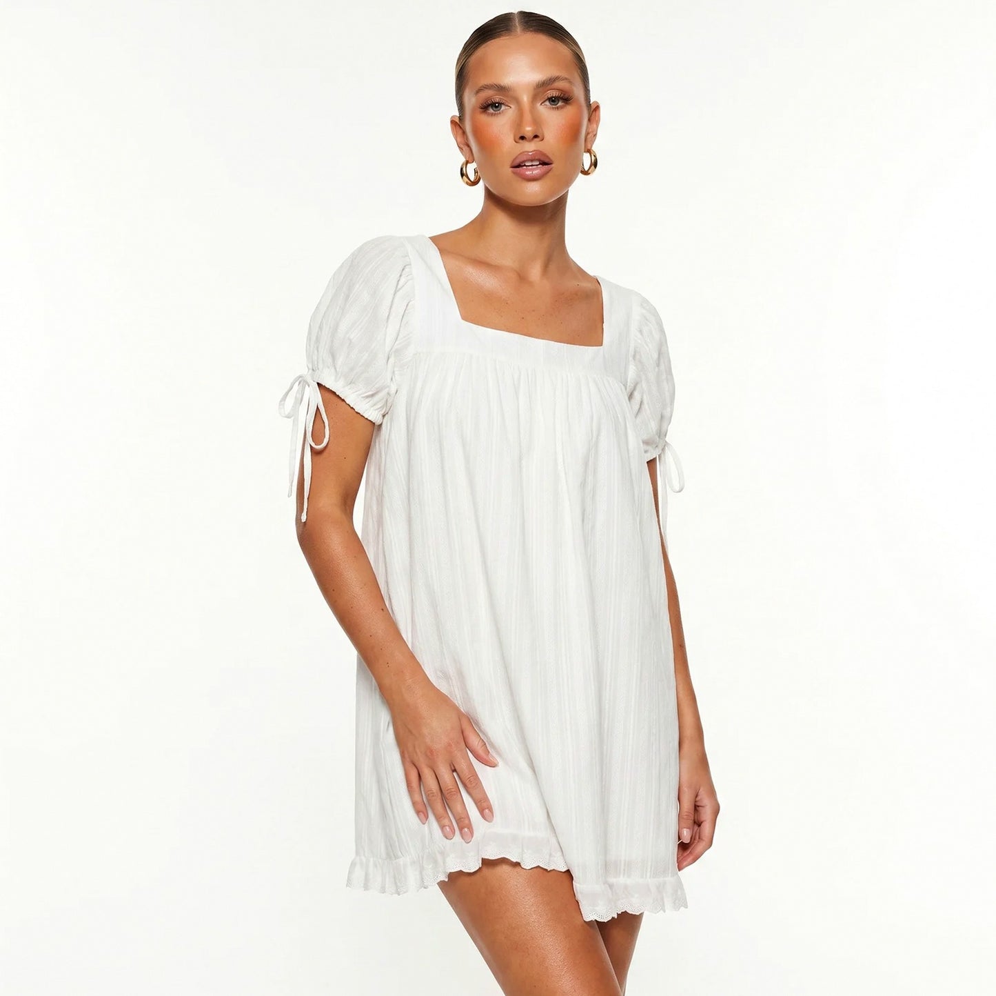 Square Neck Puff Sleeve Mini Dress