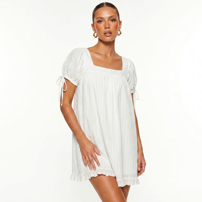 Square Neck Puff Sleeve Mini Dress