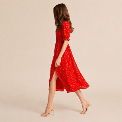 Square Neck Smocked Midi Dress