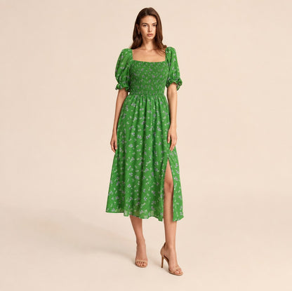 Square Neck Smocked Midi Dress