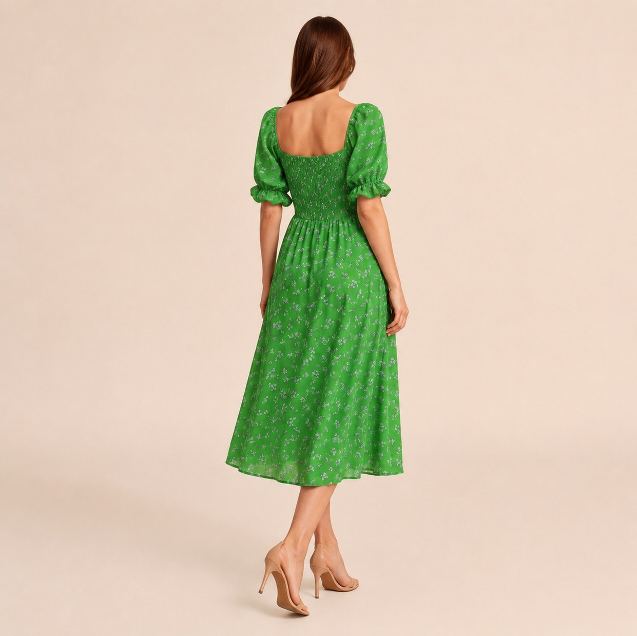 Square Neck Smocked Midi Dress