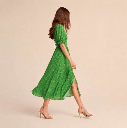 Square Neck Smocked Midi Dress