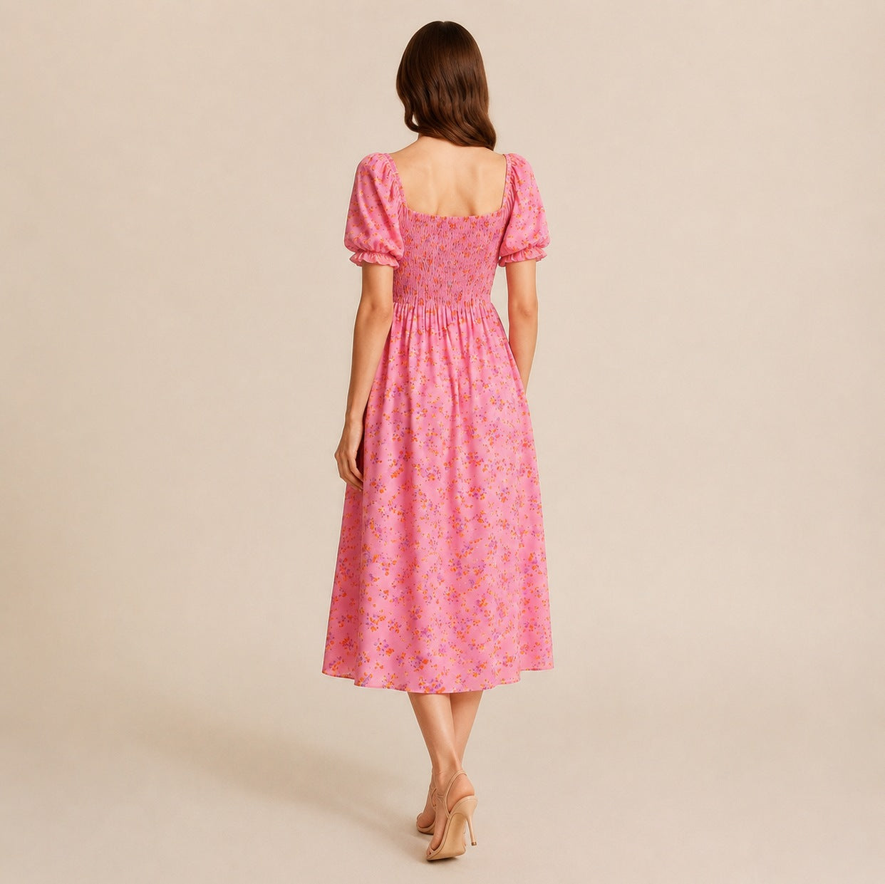 Square Neck Smocked Midi Dress