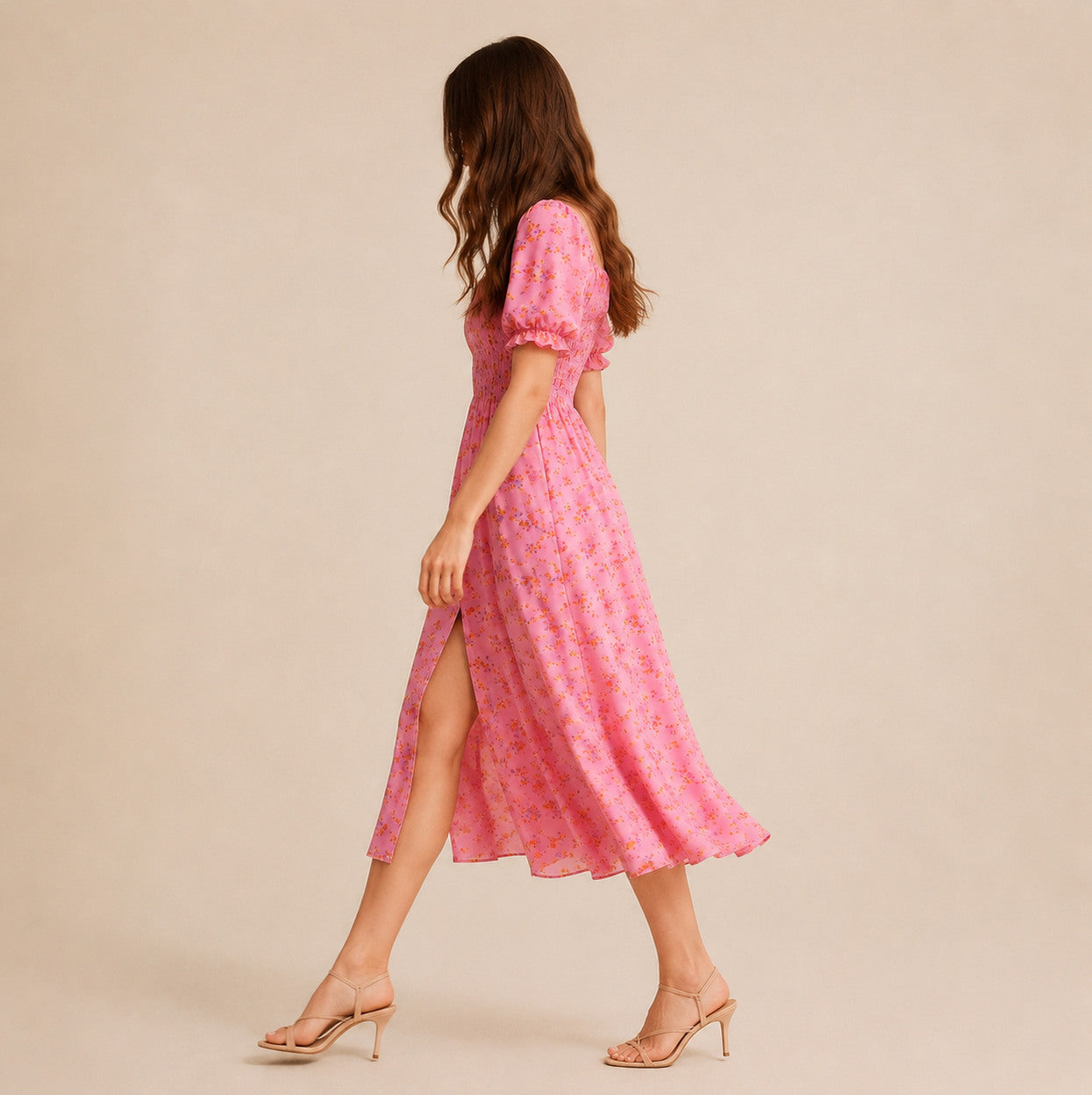 Square Neck Smocked Midi Dress