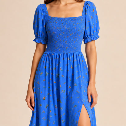 Square Neck Smocked Midi Dress