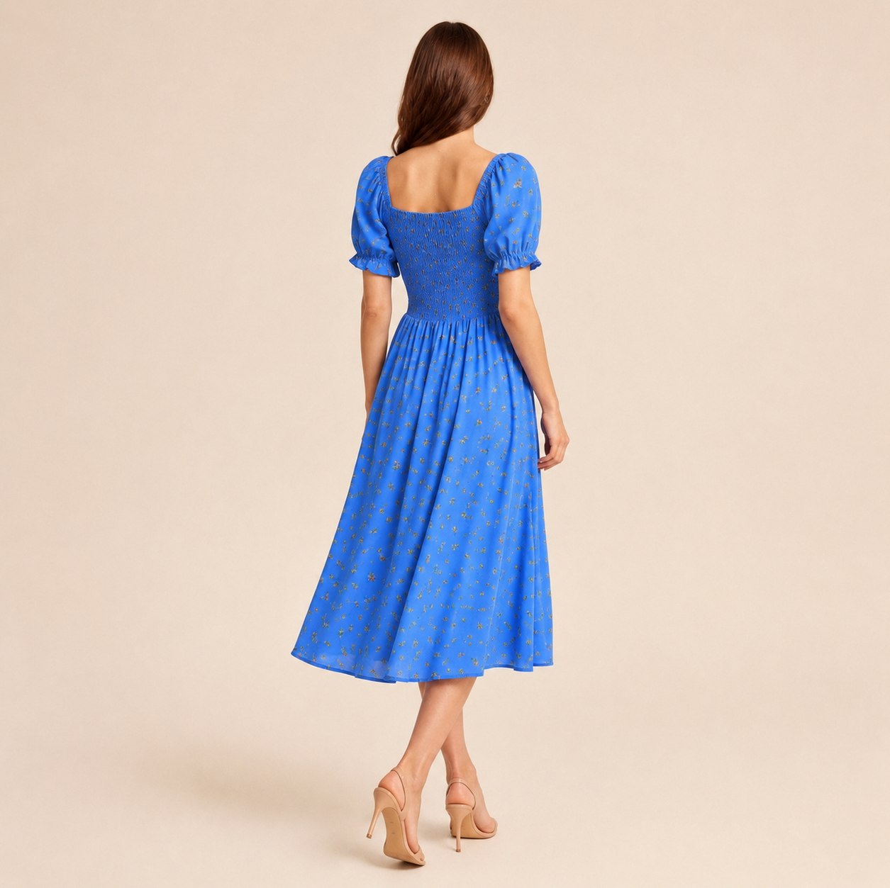 Square Neck Smocked Midi Dress