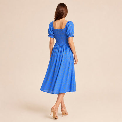 Square Neck Smocked Midi Dress