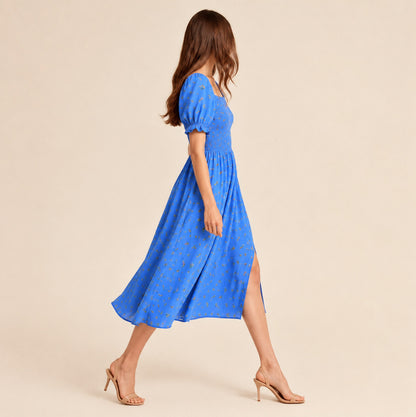 Square Neck Smocked Midi Dress