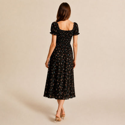 Square Neck Smocked Midi Dress