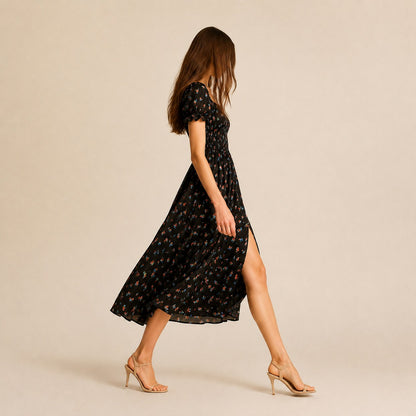 Square Neck Smocked Midi Dress