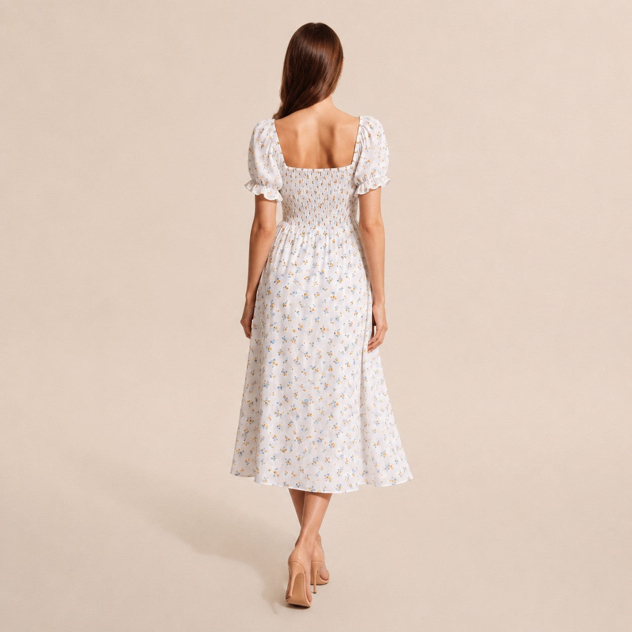 Square Neck Smocked Midi Dress