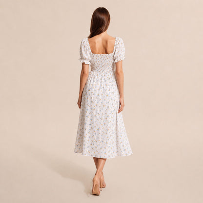 Square Neck Smocked Midi Dress