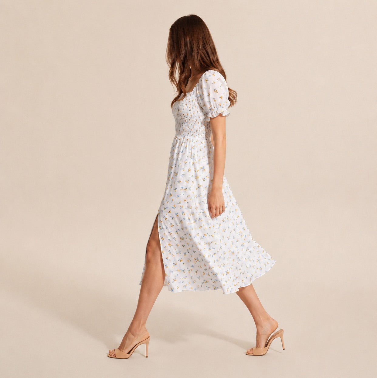Square Neck Smocked Midi Dress
