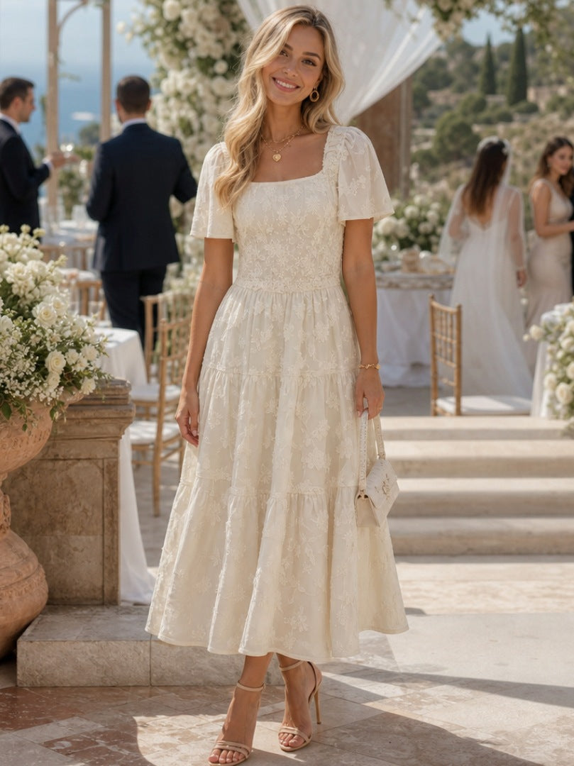 Square Neck Tiered Midi Dress