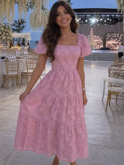 Square Neck Tiered Midi Dress