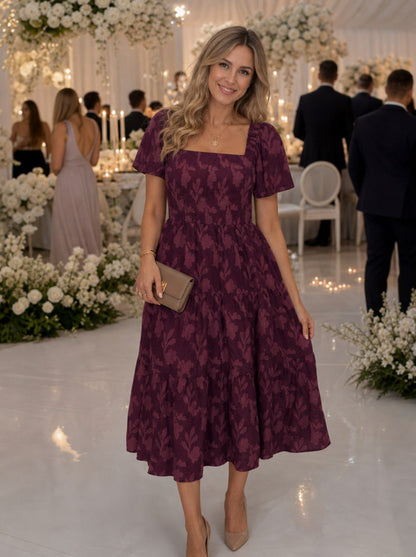Square Neck Tiered Midi Dress